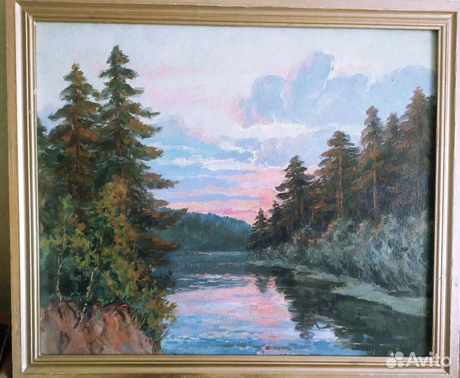 Картина масло О.В.Решетов Вечер пейзаж лес