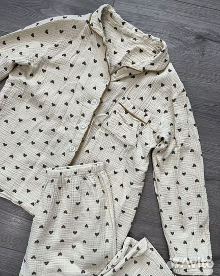 Пижама из муслина с сердечками