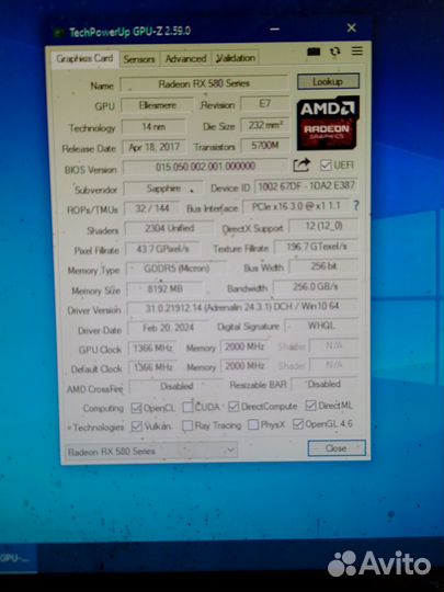 Видеокарта sapphire pulse radeon RX 580 8G gddr5