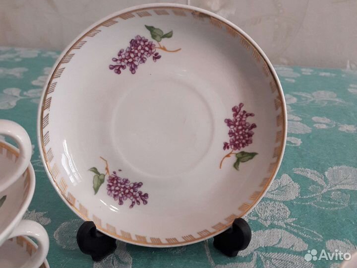 Чайные пары, чашки, блюдца,сирень песочное