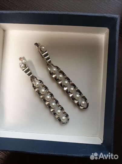 Эксклюзив серебряные серьги проба 925 с жемчугом