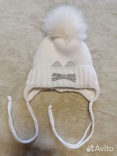 Шапка на малышку, зима, 0-3 мес