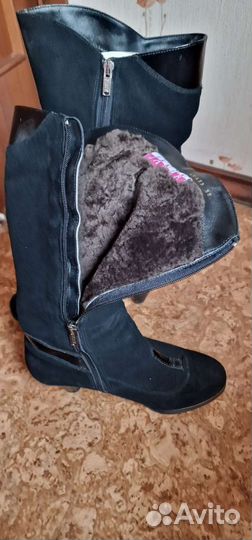 Сапоги,зима,замша мех мутон.Финские Janita
