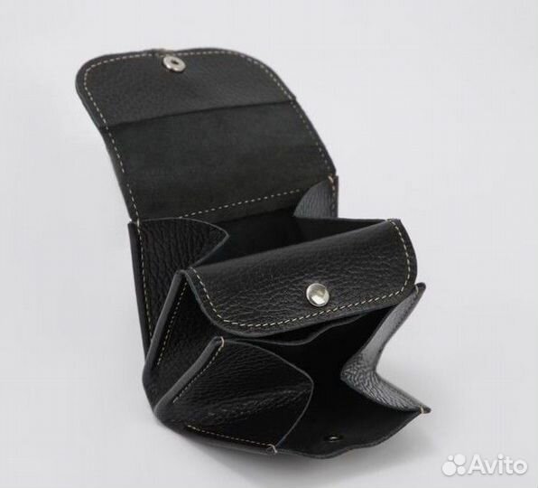 Монетница-кошелёк на кнопке 3отд кожа чёрн. Россия