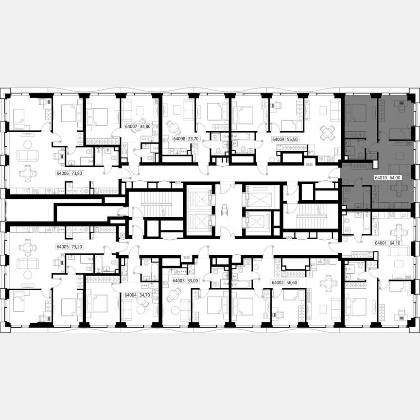 2-к. квартира, 64 м², 40/48 эт.