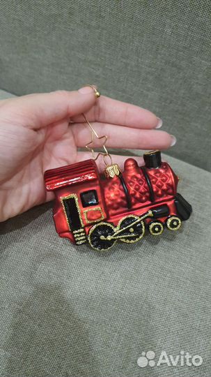 Паровозик елочная игрушка стекло