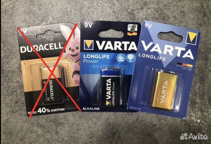 Батарейки Varta, Duracell крона 9V