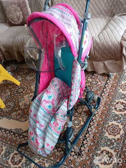 Детские санки коляска с колесами бу