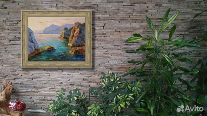 Картина маслом Морской пейзаж Закат в Ласпи Крым