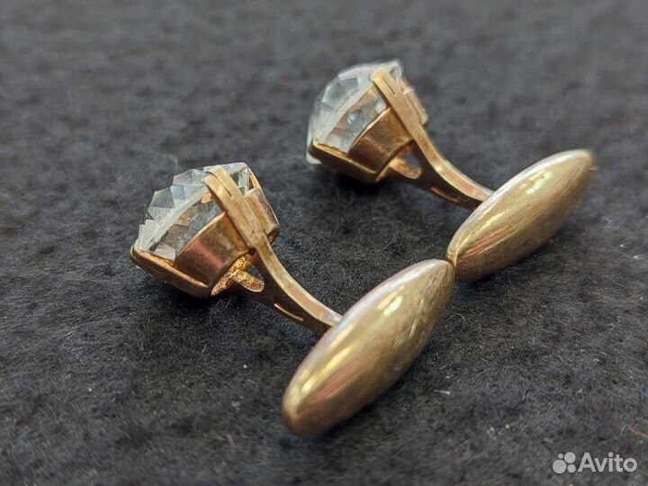 Запонки серебряные хрусталь золочение 875 проба