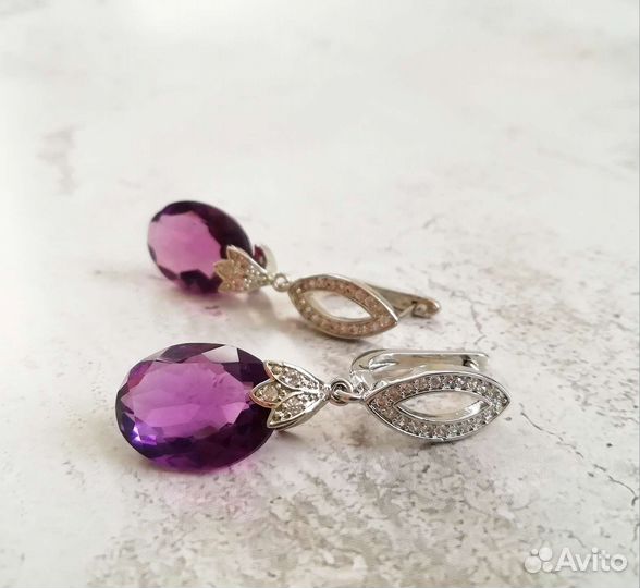 Серьги классика с аметистом