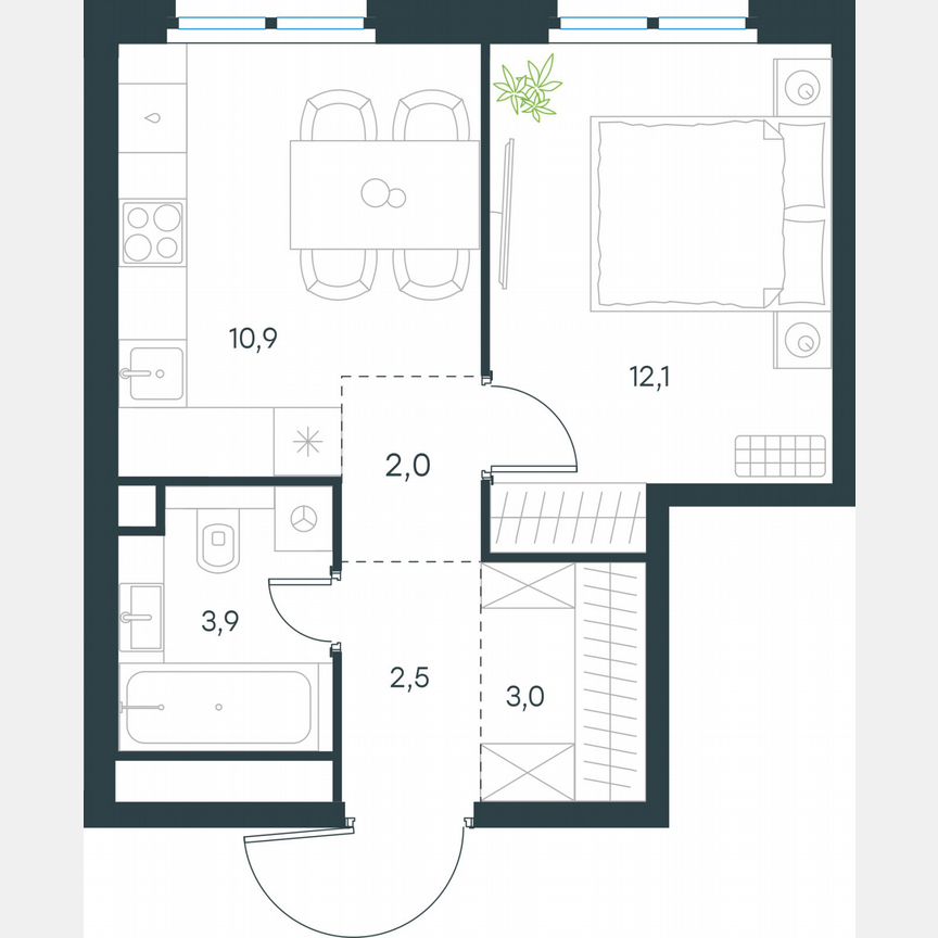 1-к. квартира, 34,4 м², 39/45 эт.