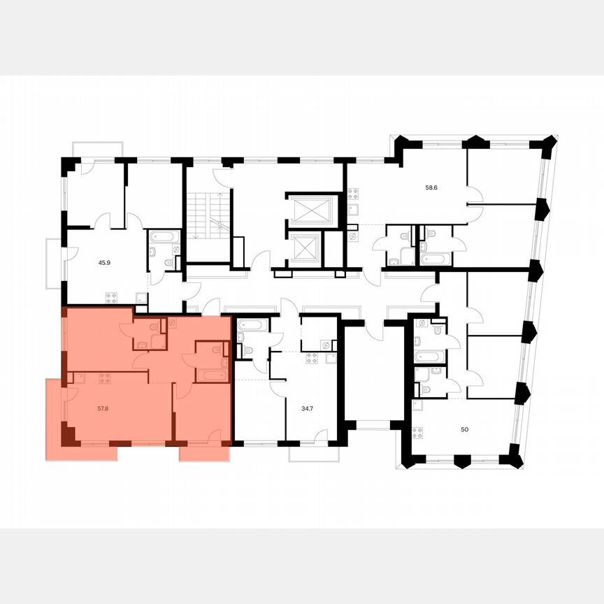 2-к. квартира, 57,8 м², 6/14 эт.