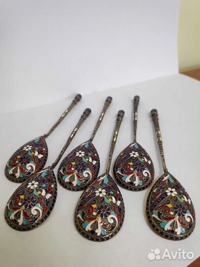 Набор ложек, серебро 84 пробы, эмаль, Милюков