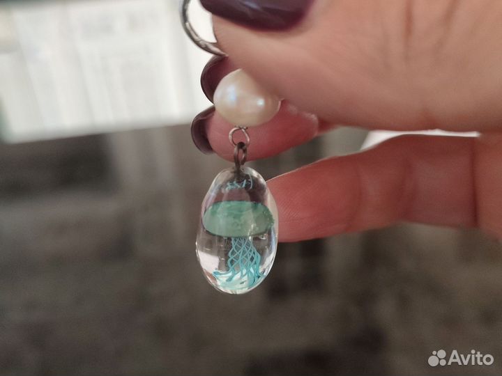 Серьги, бижутерия, медуза в стекле