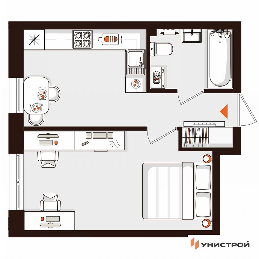 1-к. квартира, 32,6 м², 1/5 эт.