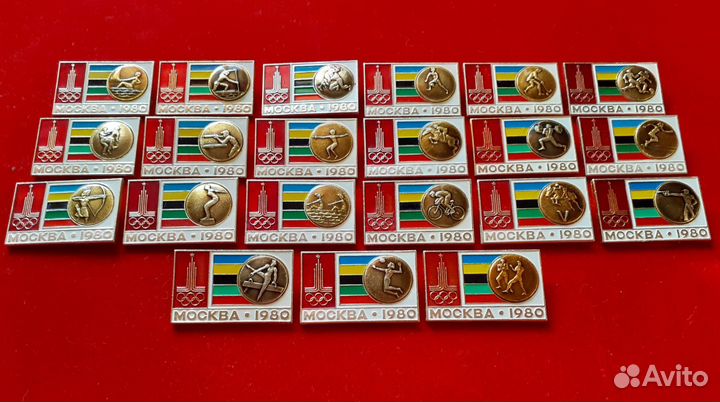 Полный, редкий, набор значков Олимпиада 80. Виды с