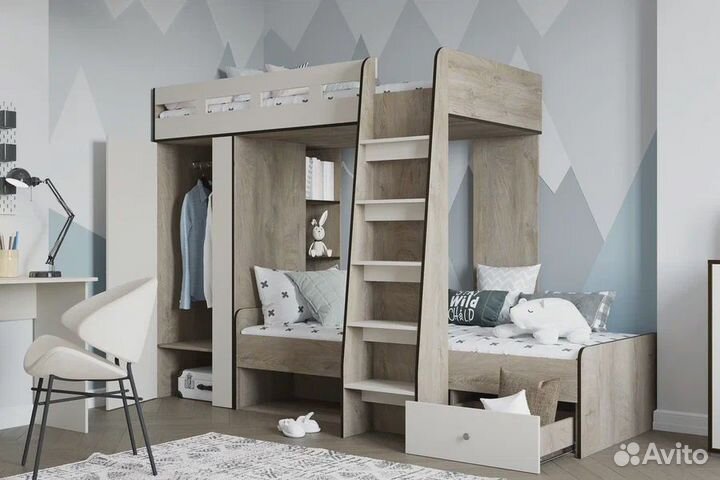 Кровать чердак со шкафом