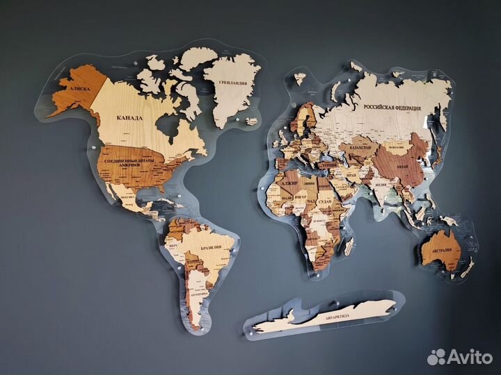 Карта мира из дерева настенная