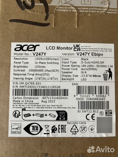 Монитор Acer 24 дюйма 100 гц