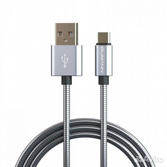 Кабель Qumann micro USB 1м 2,4А металл.корд серебр