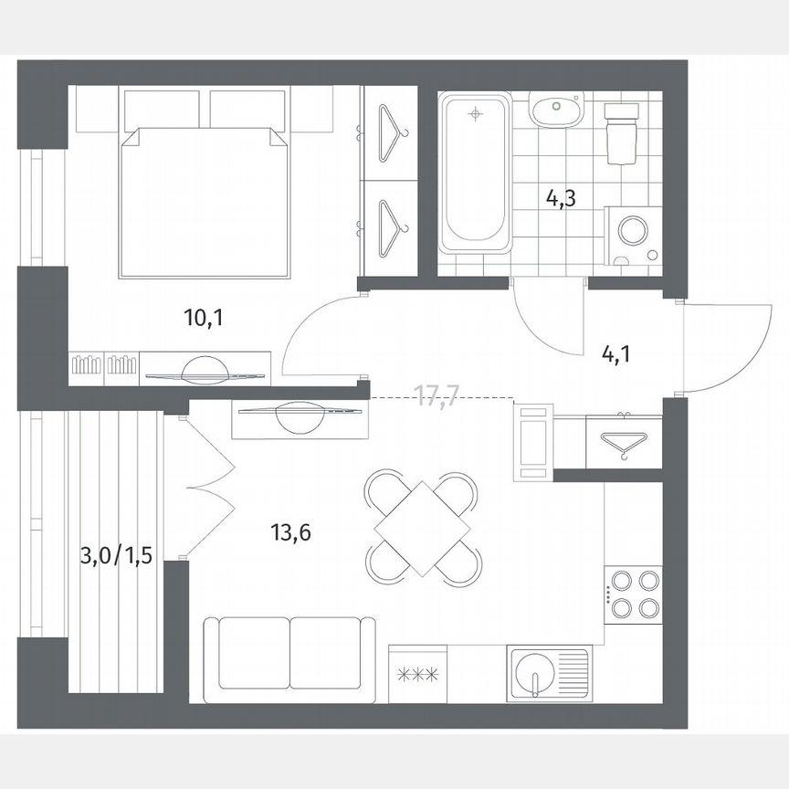 1-к. квартира, 33,6 м², 3/12 эт.
