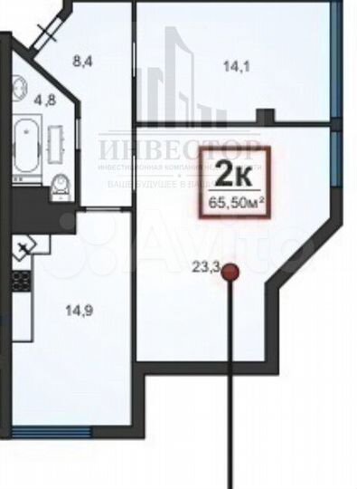 2-к. квартира, 65,5 м², 8/8 эт.