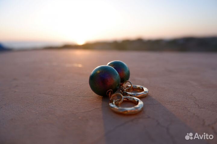 Серьги Конго с хлопковым жемчугом покрытие золото