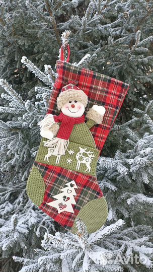 Носок новогодний для подарков 53см, текстиль