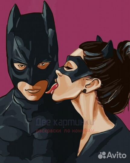 Картина по номерам 40x50 Кошечка и Бэтмен