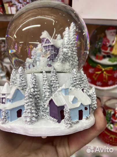 Стеклянный шар со снегом 12см подарок новый