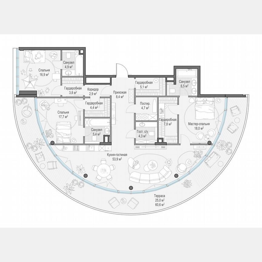3-к. квартира, 172,7 м², 7/10 эт.