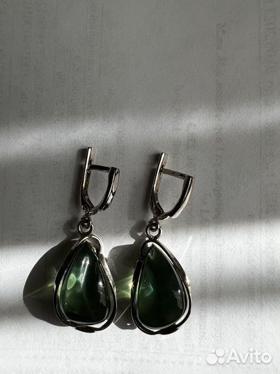 Серьги серебро 925 со вставкой янтарь