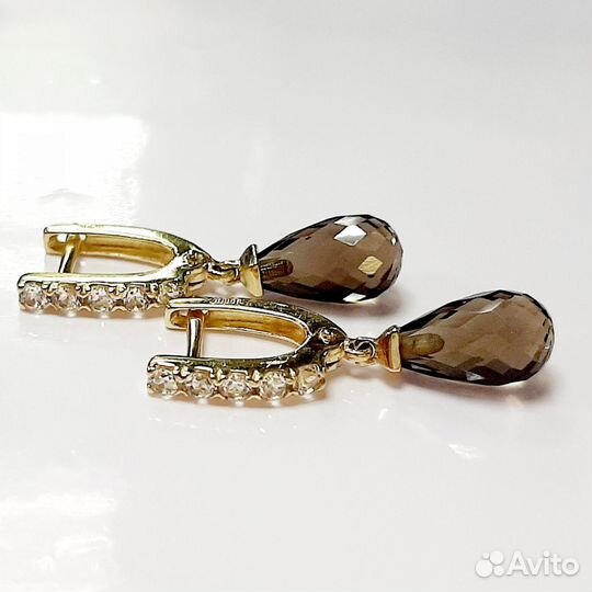 Золотые серьги с Раух топазом 585 пробы вес 4,67