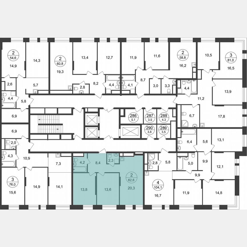 2-к. квартира, 62,6 м², 20/22 эт.