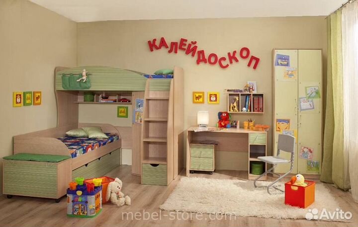 Кровать-чердак со шкафом детская комната