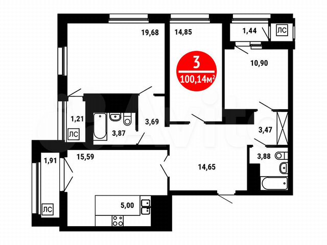 3-к. квартира, 100,1 м², 25/25 эт.