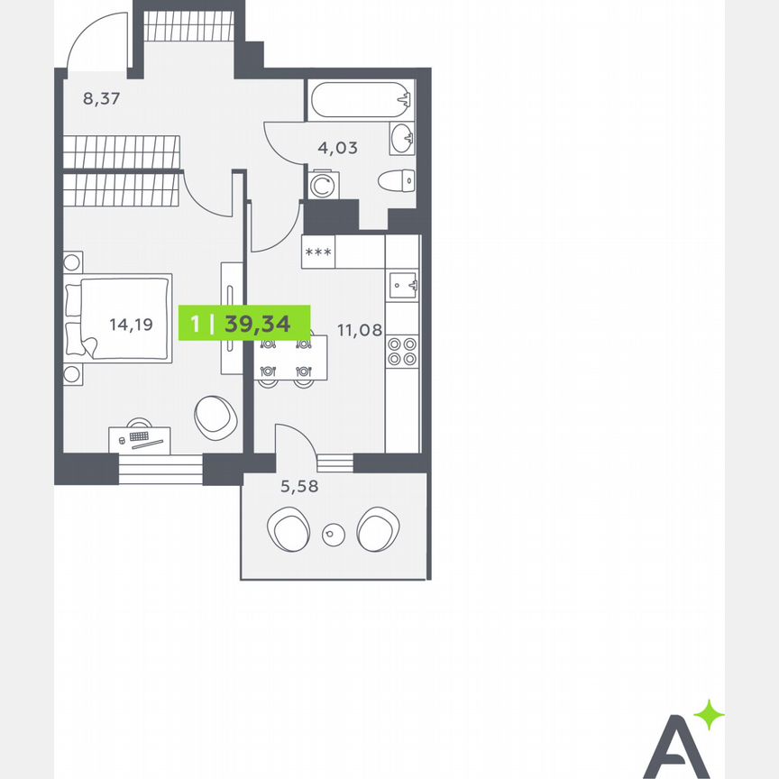 1-к. квартира, 38,9 м², 10/12 эт.