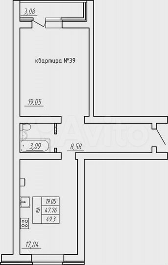 1-к. квартира, 49,3 м², 3/5 эт.