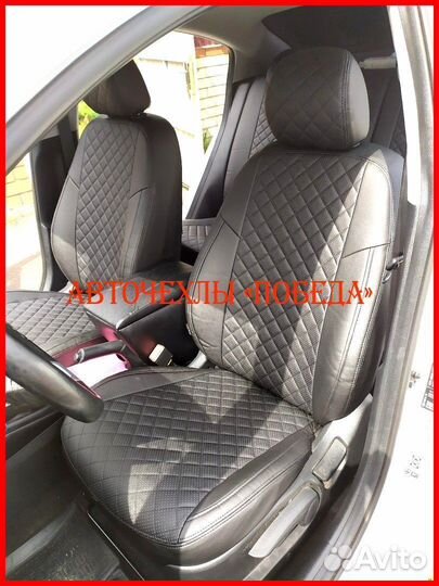 Чехлы Kia Rio 3 Hb из экокожи чёрные Ромб