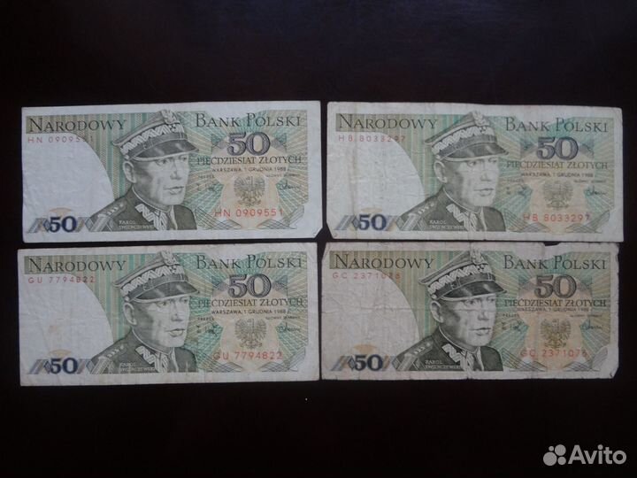 Польские злотые номинал 50,100,500 1982/86/88г все