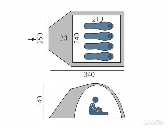 Палатка 4 местная с тамбуром новая в наличии