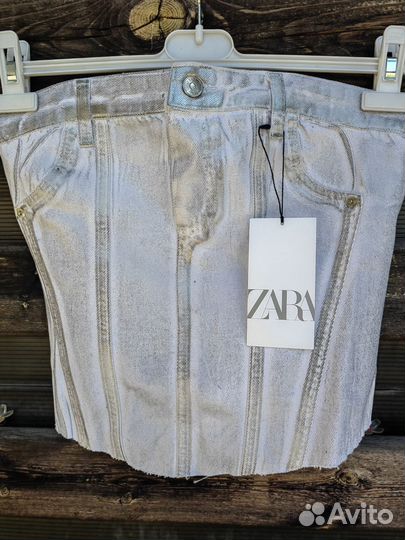 Топ zara джинсовый с серебристым напылением