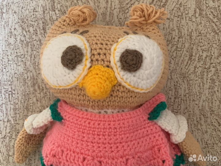 Игрушка вязаная мягкая сова свинка