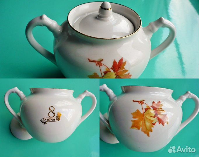 Чашки, сахарница, салатник и тарелки Дулёво СССР