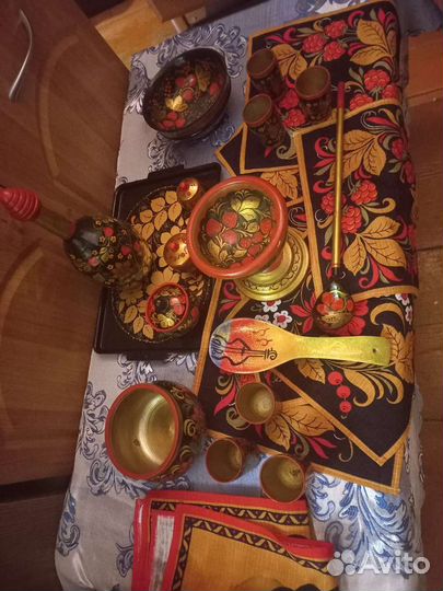 Хохлома дорогой набор посуды, поднос. Доставка
