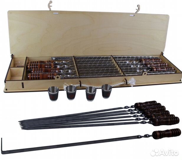 Набор шампуров в деревянной коробке
