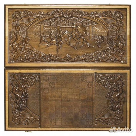 Нарды резные Гладиаторы на арене 64 х 59 см бук Армения 62513