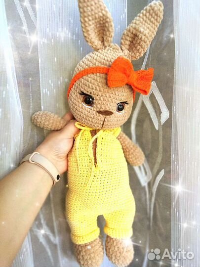 Ручная работа, вязанный крючком, плюшевый зайчик