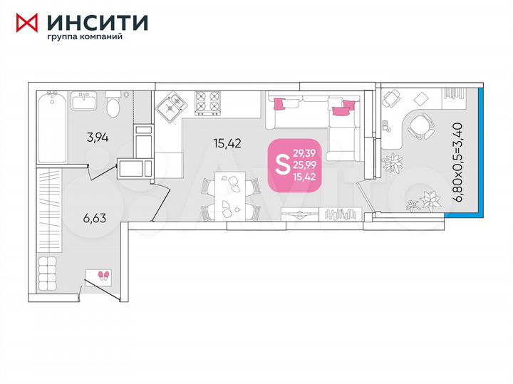 Квартира-студия, 29,4 м², 3/24 эт.